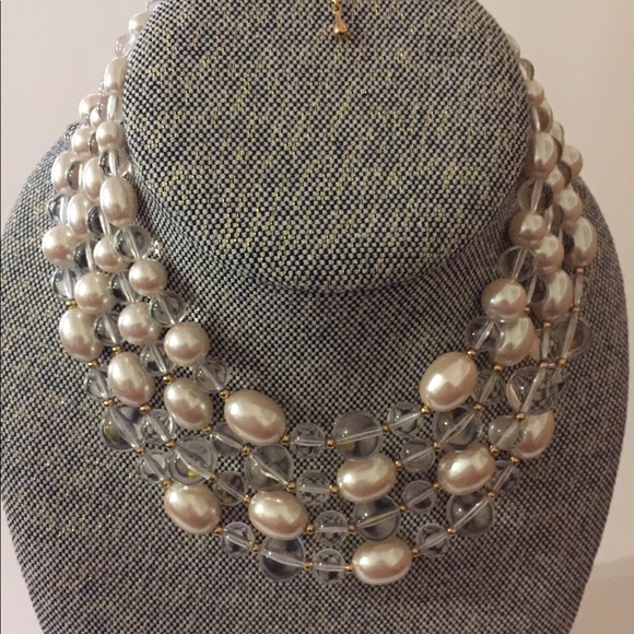 Faux Pearl & Clear Beads 4 Strands Necklace - Picture 4 of 8